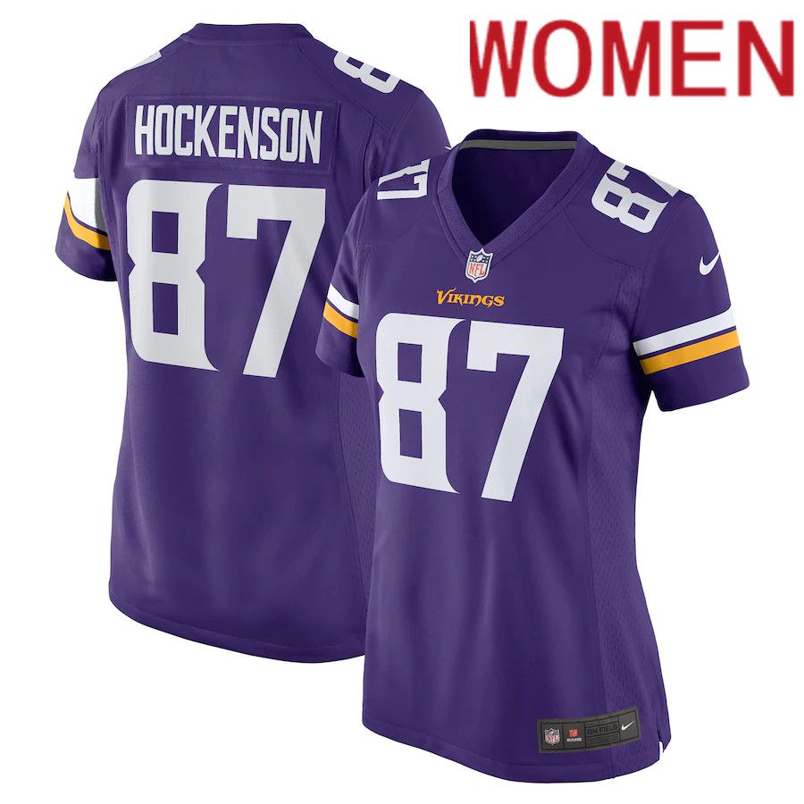 Women Minnesota Vikings 87 T J  Hockenson Nike Purple Game Player NFL Jersey
